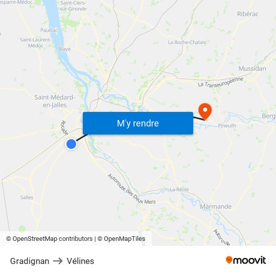 Gradignan to Vélines map