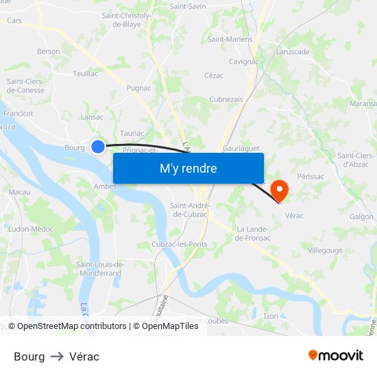 Bourg to Vérac map