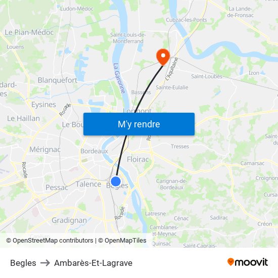 Begles to Ambarès-Et-Lagrave map