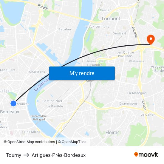 Tourny to Artigues-Près-Bordeaux map