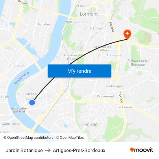 Jardin Botanique to Artigues-Près-Bordeaux map