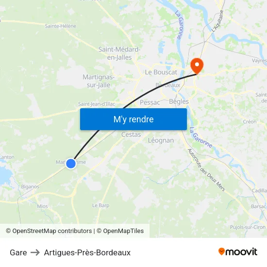 Gare to Artigues-Près-Bordeaux map