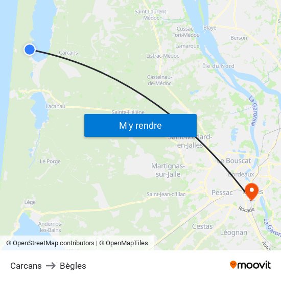 Carcans to Bègles map