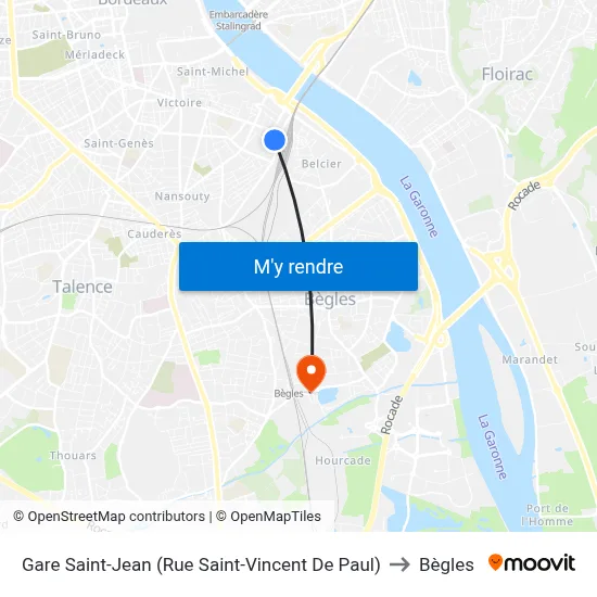 Gare Saint-Jean (Rue Saint-Vincent De Paul) to Bègles map