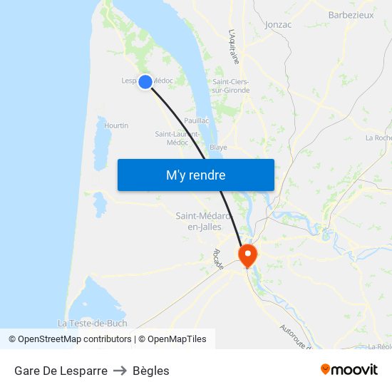 Gare De Lesparre to Bègles map