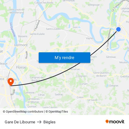 Gare De Libourne to Bègles map