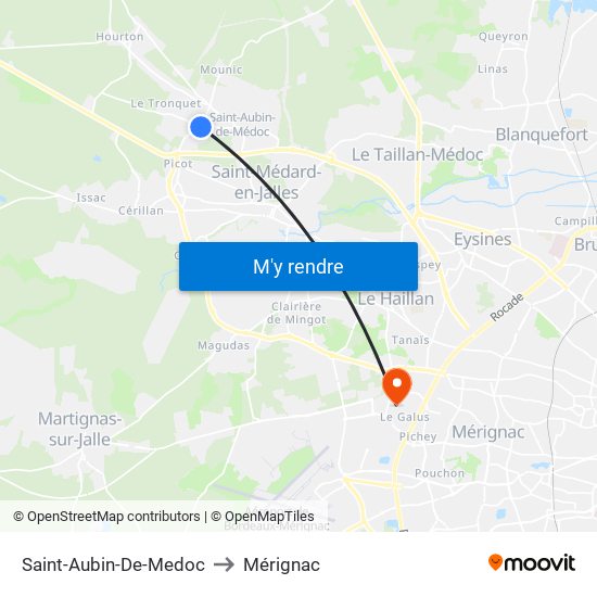Saint-Aubin-De-Medoc to Mérignac map