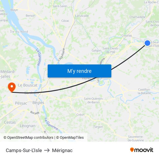 Camps-Sur-L'Isle to Mérignac map
