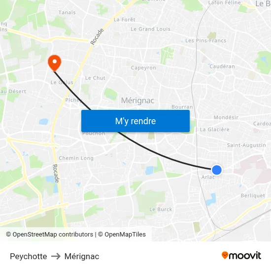 Peychotte to Mérignac map