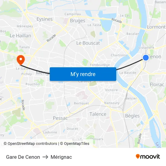 Gare De Cenon to Mérignac map