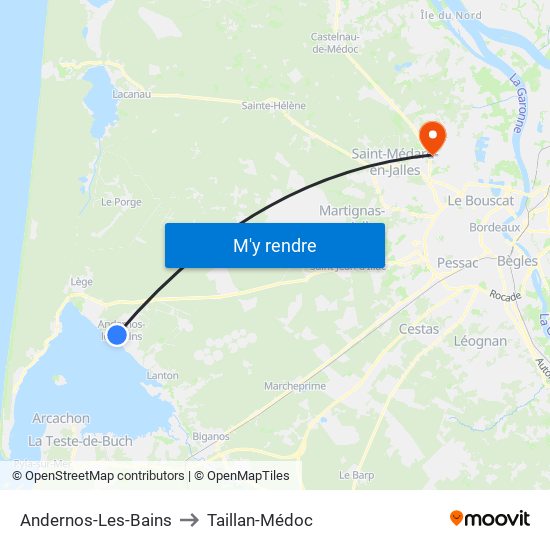 Andernos-Les-Bains to Taillan-Médoc map