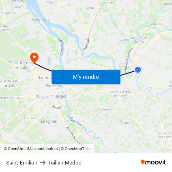 Saint-Émilion to Taillan-Médoc map