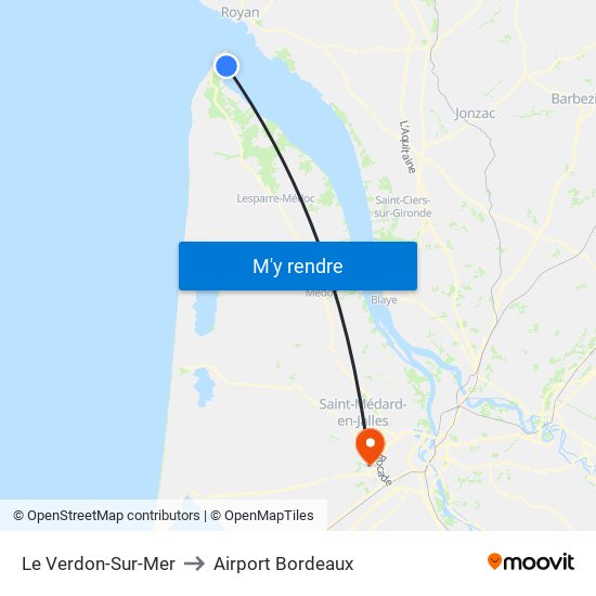 Le Verdon-Sur-Mer to Airport Bordeaux map