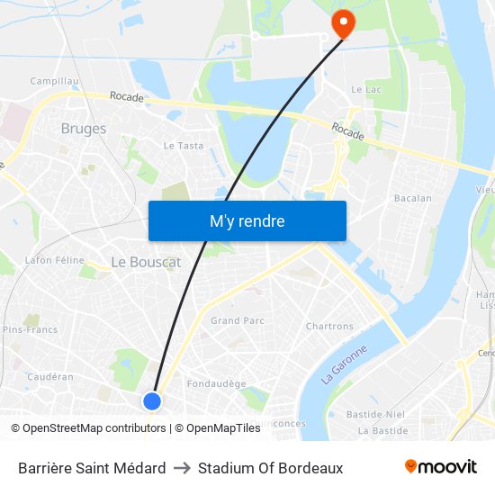 Barrière Saint Médard to Stadium Of Bordeaux map