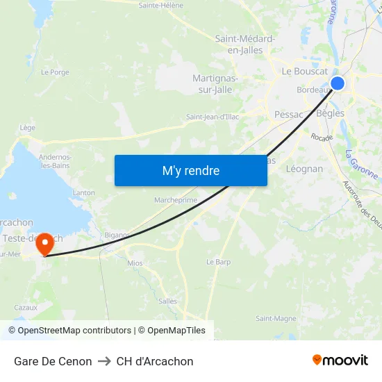 Gare De Cenon to CH d'Arcachon map
