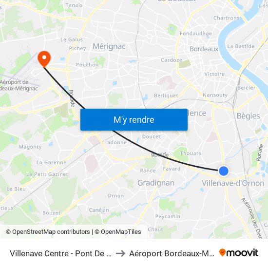 Villenave Centre - Pont De La Maye to Aéroport Bordeaux-Mérignac map
