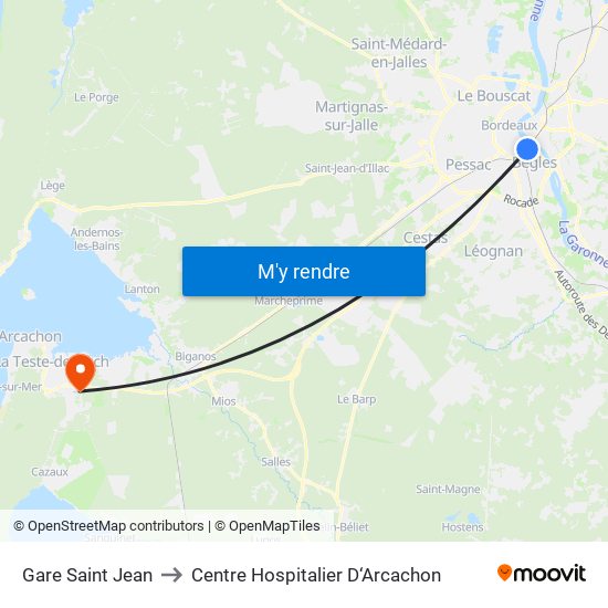 Gare Saint Jean to Centre Hospitalier D‘Arcachon map