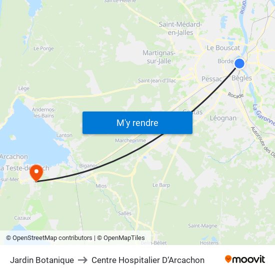 Jardin Botanique to Centre Hospitalier D‘Arcachon map