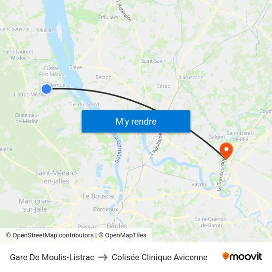 Gare De Moulis-Listrac to Colisée Clinique Avicenne map
