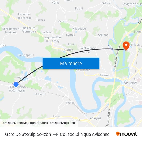 Gare De St-Sulpice-Izon to Colisée Clinique Avicenne map