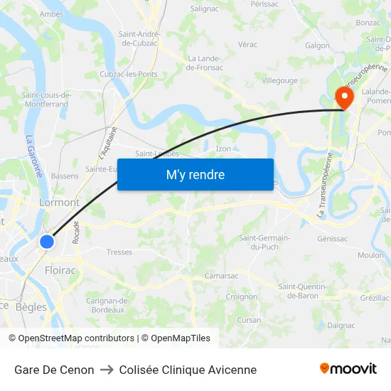 Gare De Cenon to Colisée Clinique Avicenne map