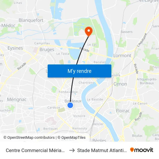 Centre Commercial Mériadeck to Stade Matmut Atlantique map