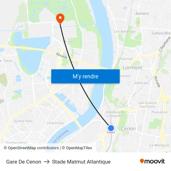 Gare De Cenon to Stade Matmut Atlantique map