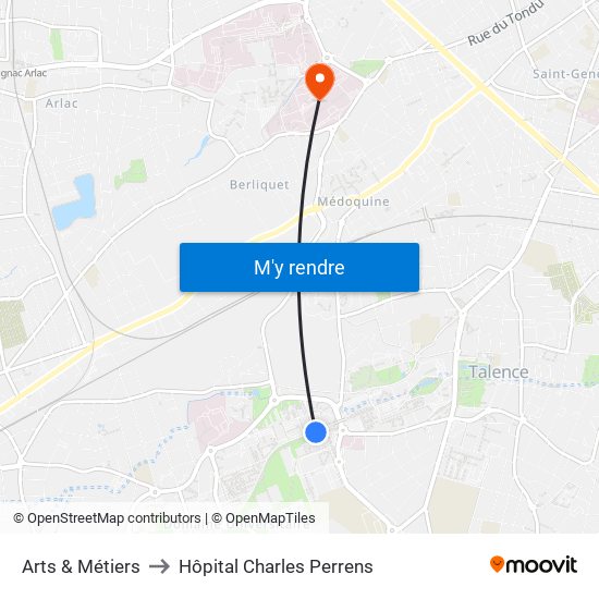 Arts & Métiers to Hôpital Charles Perrens map