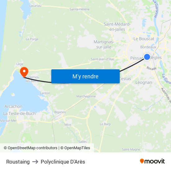 Roustaing to Polyclinique D'Arès map