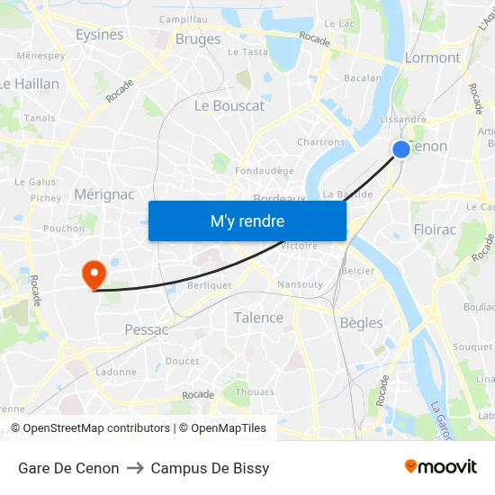 Gare De Cenon to Campus De Bissy map