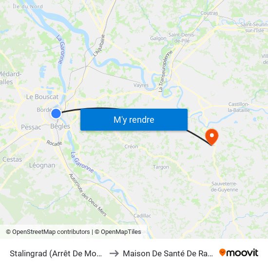 Stalingrad (Arrêt De Montée) to Maison De Santé De Rauzan map