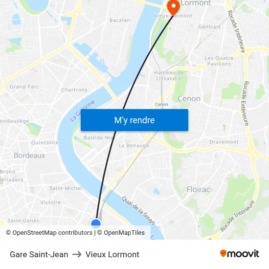 Gare Saint-Jean to Vieux Lormont map