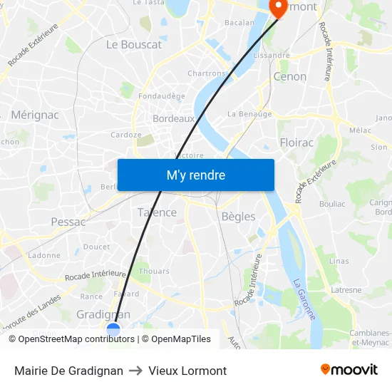 Mairie De Gradignan to Vieux Lormont map