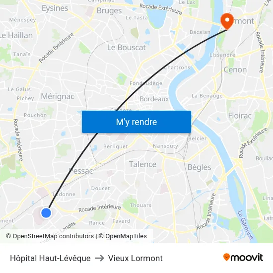 Hôpital Haut-Lévêque to Vieux Lormont map
