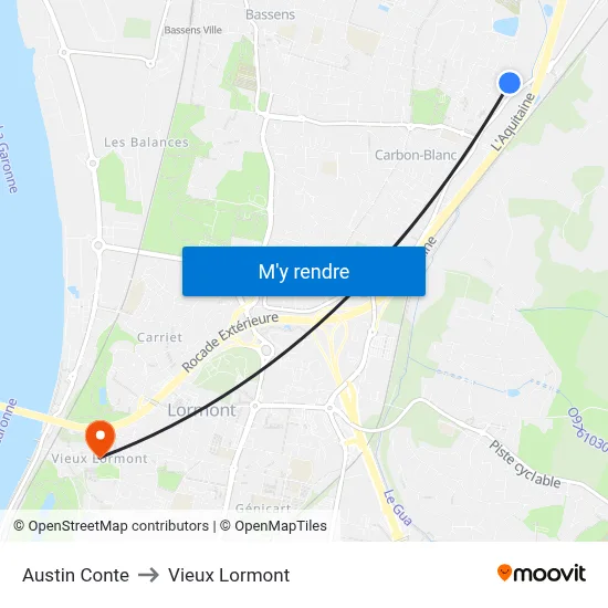 Austin Conte to Vieux Lormont map