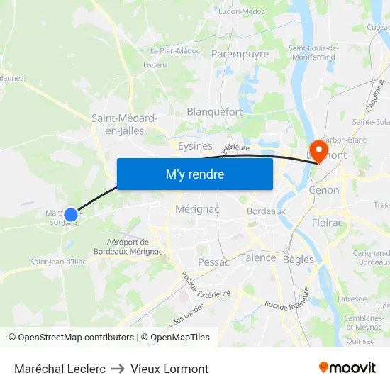 Maréchal Leclerc to Vieux Lormont map