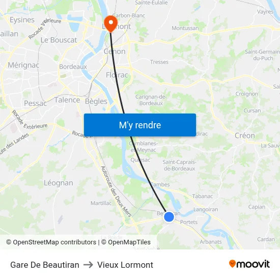 Gare De Beautiran to Vieux Lormont map