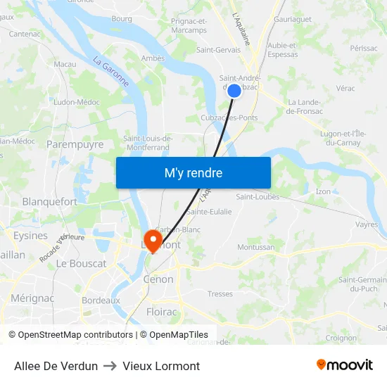 Allee De Verdun to Vieux Lormont map