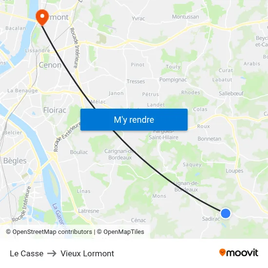 Le Casse to Vieux Lormont map