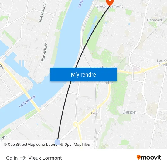 Galin to Vieux Lormont map