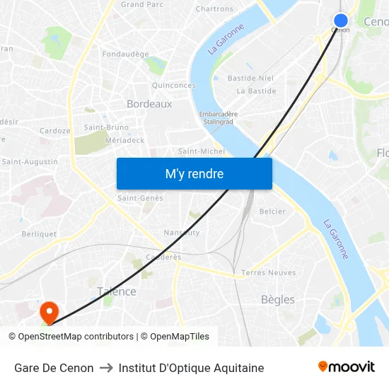 Gare De Cenon to Institut D'Optique Aquitaine map