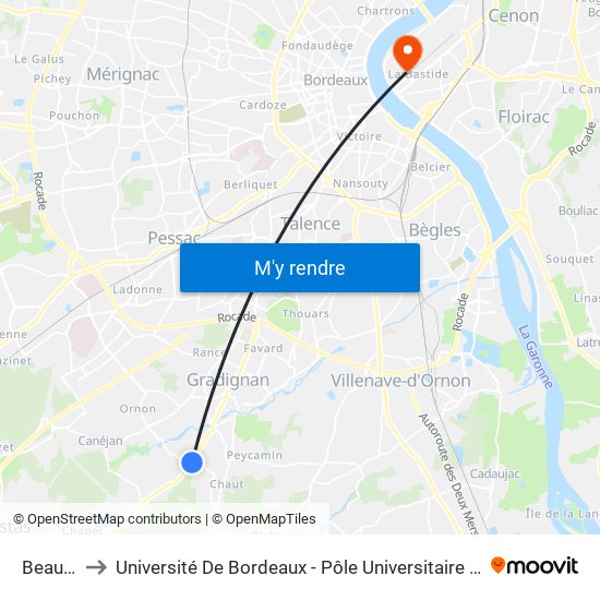 Beausoleil to Université De Bordeaux - Pôle Universitaire Des Sciences De Gestion map