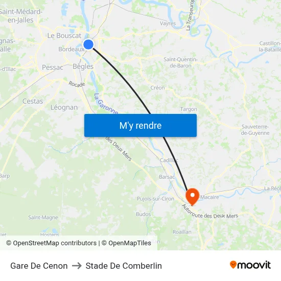 Gare De Cenon to Stade De Comberlin map