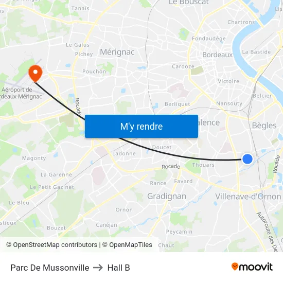 Parc De Mussonville to Hall B map