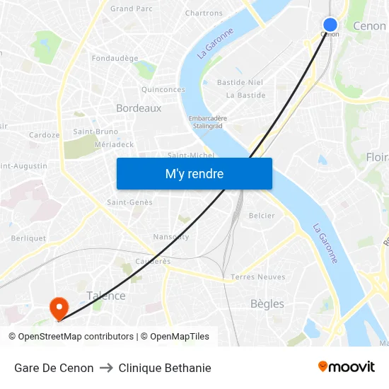 Gare De Cenon to Clinique Bethanie map
