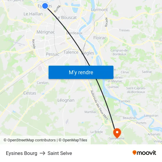 Eysines Bourg to Saint Selve map