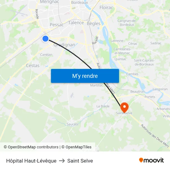 Hôpital Haut-Lévêque to Saint Selve map