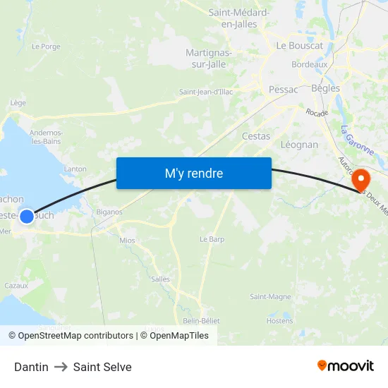 Dantin to Saint Selve map