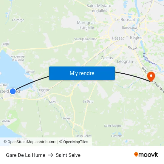 Gare De La Hume to Saint Selve map