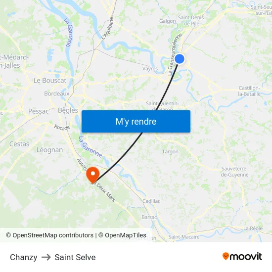 Chanzy to Saint Selve map